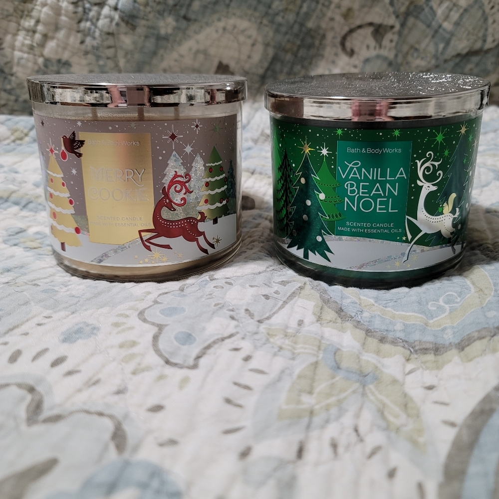 Bath and Body Works Vanilla Bean and Merry Cookie 3 Wick Candle